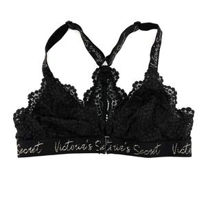 Victorias Secret Size XS Black Floral Lace Bralette Triangle Front‎ Closure Gold